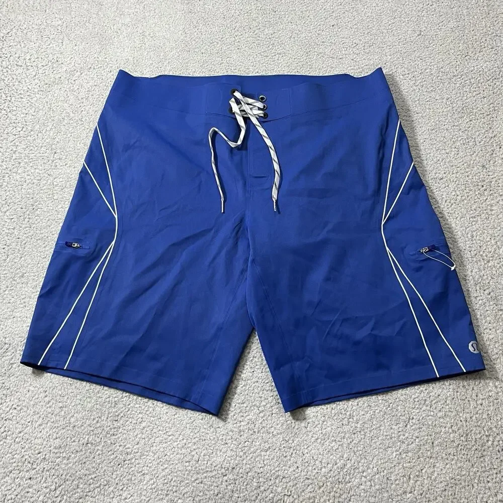 Lululemon Board Shorts Mens 40 Blue Surf Swim Pocket Stretch Beach Trunks